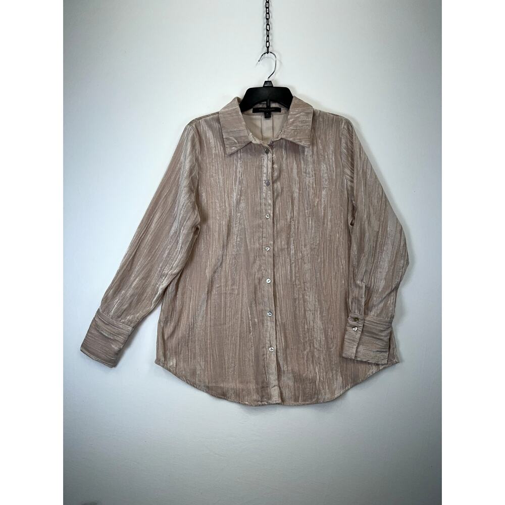 Andrew Marc New York Button-Up Women's Medium Tan Long Sleeve 100% Polyester